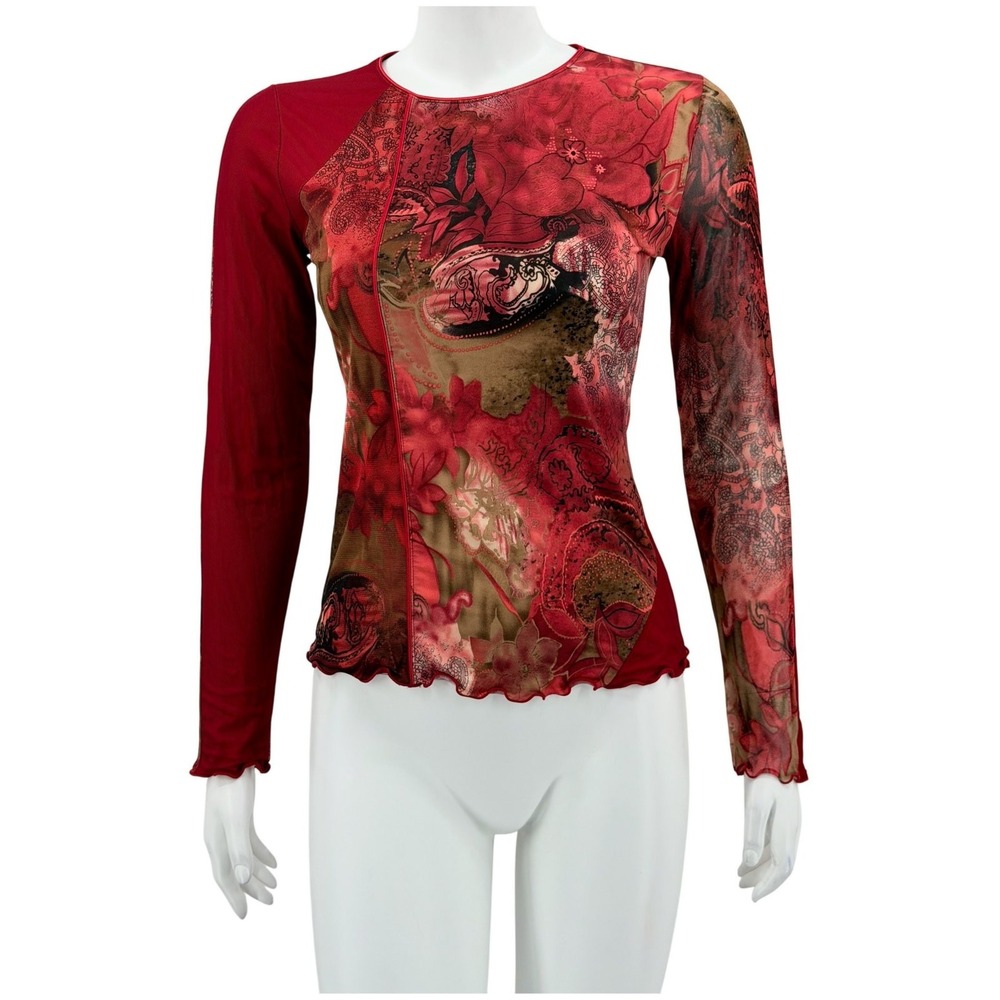 ANAC by Kimi Top Womens Medium Red Floral Paisley Y2K Rave Boho Artsy Retro
